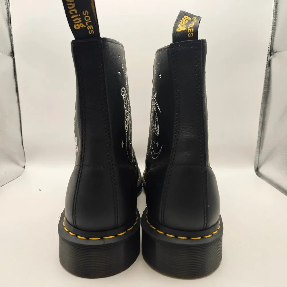 DR MARTEN'S MEN'S 13 1460 PASCAL BLACK CELESTIAL MOTH EMBROIDERED BOOTS NWOB